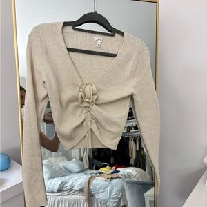 Aerie Cream Ribbed Knit Top